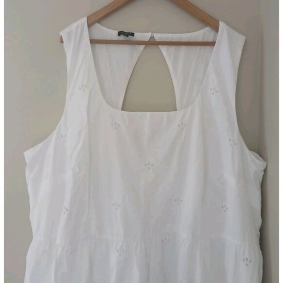 Talbots Plus Eyelet Border Sleeveless Square Neck Midi Dress Size 24W White - Picture 2 of 12